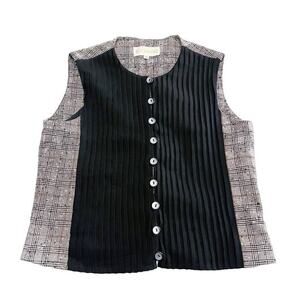 Cassini Pleated Front Tweed Sleeveless Vest Blazer Black & White SZ40